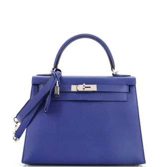 Hermes Kelly Handbag Blue Epsom with Palladium Hardware 28