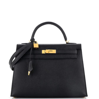 Hermes Kelly Handbag Black Epsom with Gold Hardware 32