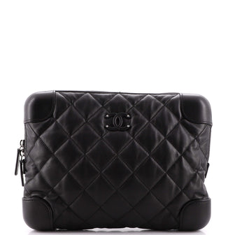 CHANEL Quilted Patent Leather CC Trunk Bag Black