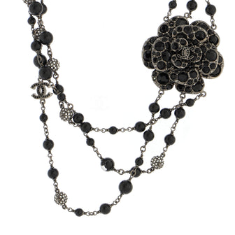 Chanel Multistrand CC Camellia Necklace Metal with Crystals