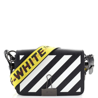 Off White Binder Clip Flap Bag Striped Leather Mini