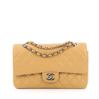 Chanel Vintage Classic Double Flap Bag Quilted Caviar Medium Neutral