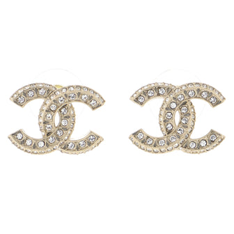 Chanel CC Stud Earrings Crystal Embellished Metal