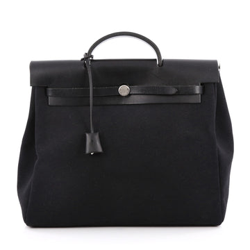 Hermes Herbag Toile and Leather MM Black 2027704