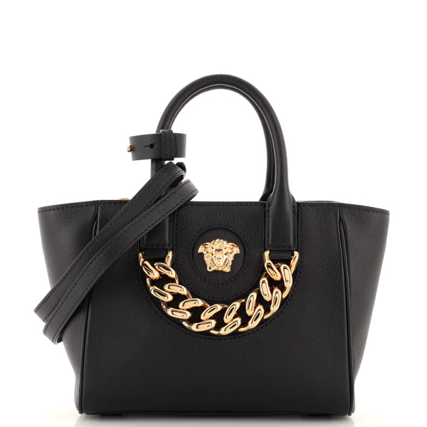 Versace La Medusa Convertible Tote Bag Leather Small Black 2027842