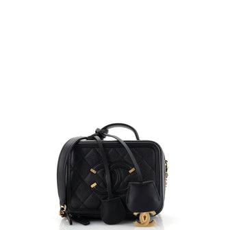 Chanel Filigree Vanity Case Quilted Caviar Small