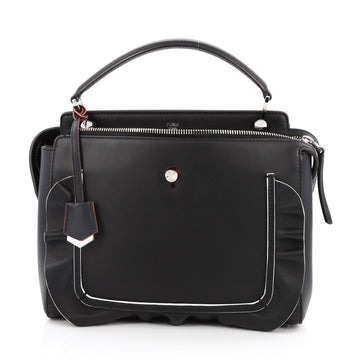 Fendi DotCom Convertible Satchel Ruffled Leather Medium Black 2028101