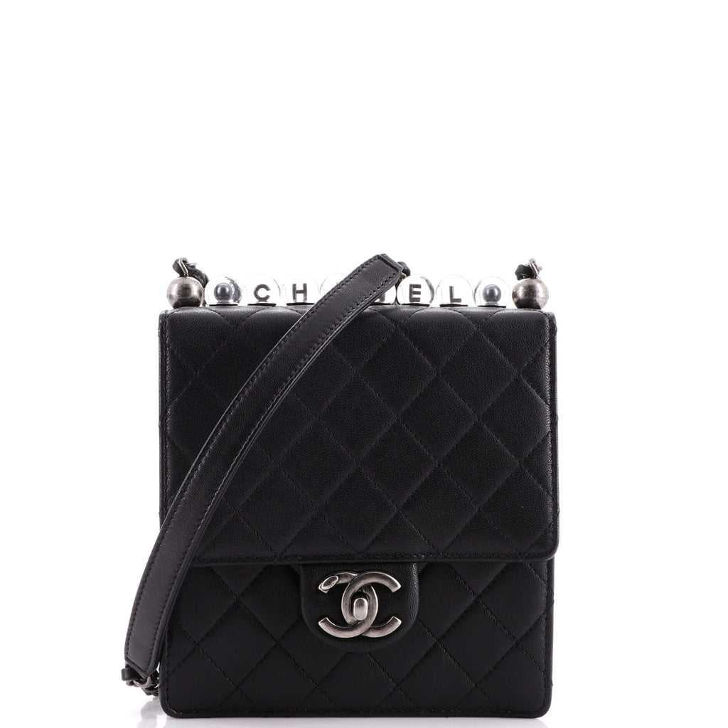 Chanel Chic Pearls Flap Bag Quilted Goatskin with Acrylic Beads Mini Black  2028141