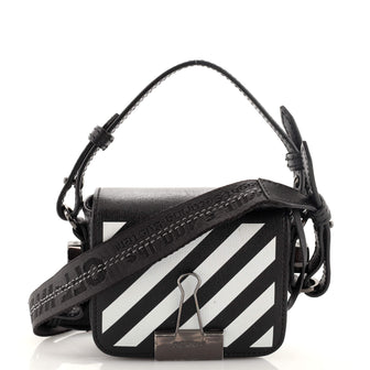 Off White Binder Clip Flap Bag Striped Leather Mini