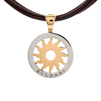Bvlgari Tondo Heart Pendant Necklace Stainless Steel with 18K Yellow Gold and Cord