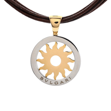 Bvlgari Tondo Heart Pendant Necklace Stainless Steel with 18K Yellow Gold and Cord