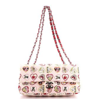 Chanel Vintage Valentine Hearts Flap Bag Printed Canvas Small