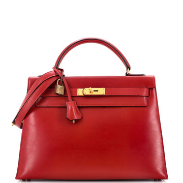 Hermes Kelly Handbag Red Box Calf with Gold Hardware 32