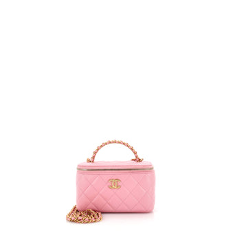 Chanel Woven Chain Top Handle Vanity Case with Chain Quilted Lambskin Small