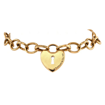 Tiffany & Co. Heart Lock Round Link Chain Bracelet 18K Yellow Gold