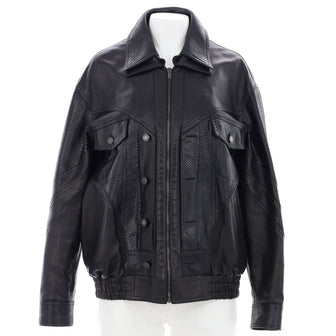 Saint Laurent Women's Paneled Double Collar Zip Jacket Leather and Python