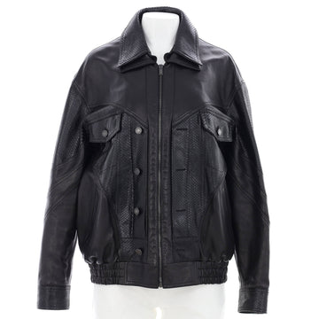 Saint Laurent Women's Paneled Double Collar Zip Jacket Leather and Python