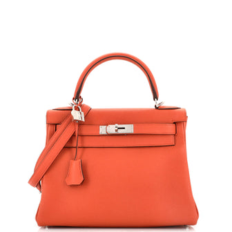 Hermes Kelly Handbag Orange Togo with Palladium Hardware 28