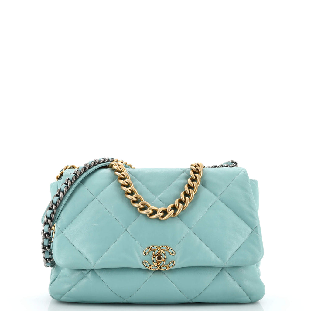 Chanel 19 Flap Bag Quilted Leather Maxi Blue 2030374