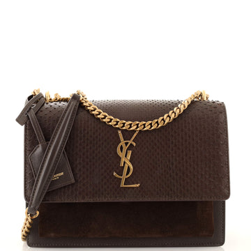 Saint Laurent Sunset Crossbody Bag Python with Leather and Suede Medium