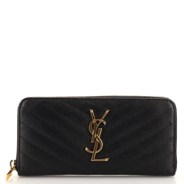 Saint Laurent Classic Monogram Zip Around Wallet Matelasse Chevron Leather