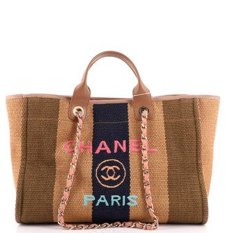 Chanel Deauville Tote Striped Viscose Canvas Medium