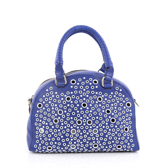Christian Louboutin Eyelet Panettone Convertible Satchel Leather Small Blue 2031501