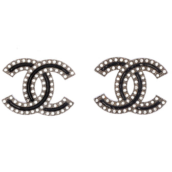 Chanel CC Stud Earrings Metal with Crystals and Resin