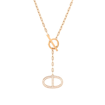 Hermes Chaine d'Ancre Contour Pendant Necklace 18K Rose Gold with Diamonds Large