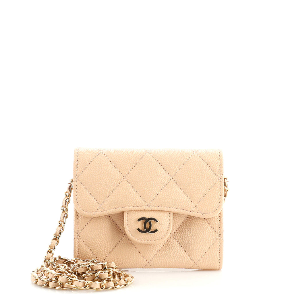 Chanel Flap Card holder Beige Quilted Caviar with gold hardware