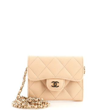 Chanel Classic Flap Card Holder on Chain Quilted Caviar Mini