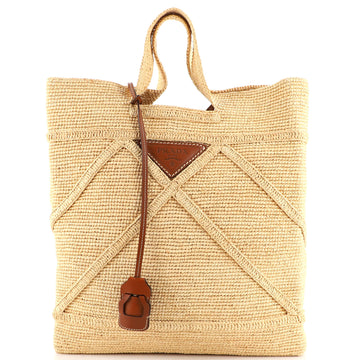 Prada Triangle Logo Shopping Tote Crochet Raffia Large