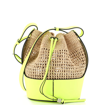 Loewe Balloon Bucket Bag Raffia and Leather Small