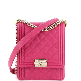 Chanel North South Boy Flap Bag Quilted Caviar Large