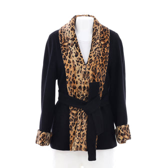 Gucci Women's Leopard Panels Coat Wool Blend