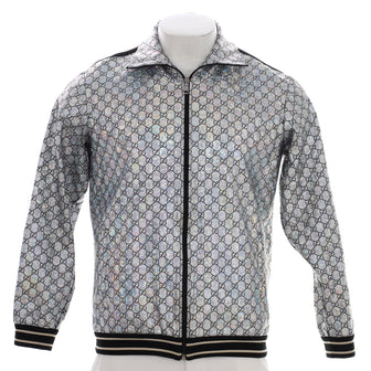 Gucci Men's Zip Track Jacket Laminated Sparkling GG Nylon Blend