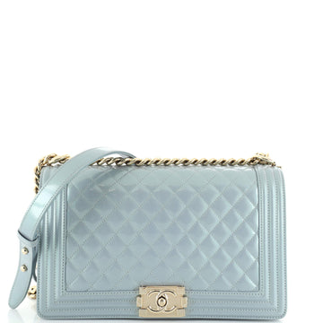 Chanel Boy Flap Bag Quilted Iridescent Patent New Medium