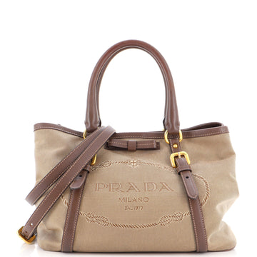 Prada Logo Convertible Tote Canvas with Leather Medium