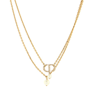 Christian Dior Petit CD Double Chain Necklace Metal with Faux Pearls and Crystals