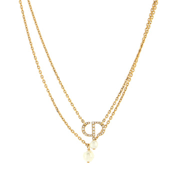 Christian Dior Petit CD Double Chain Necklace Metal with Faux Pearls and Crystals