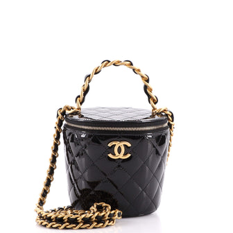 Chanel Woven Chain Top Handle Vanity Bucket Bag Quilted Patent