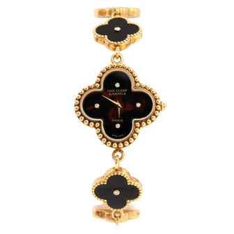 Van Cleef & Arpels Vintage Alhambra Quartz Watch Yellow Gold and Onyx with Diamond Markers 26