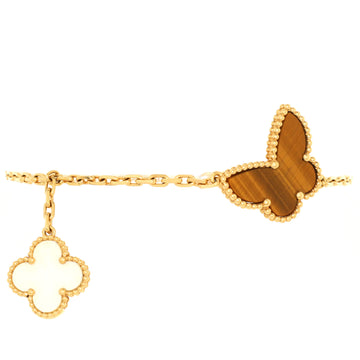 Van Cleef & Arpels Lucky Alhambra 4 Motifs Bracelet 18K Yellow Gold with Carnelian, Malachite, Mother of Pearl and Tiger Eye