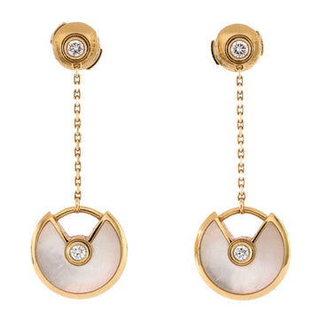 Cartier Amulette de Cartier Drop Dangle Earrings 18K Yellow Gold with Mother of Pearl and Diamonds XS