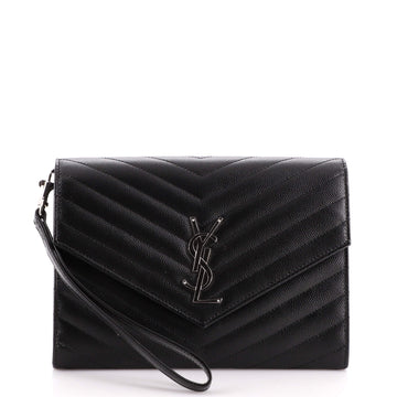 Saint Laurent Classic Monogram Envelope Wristlet Clutch Matelasse Chevron Leather