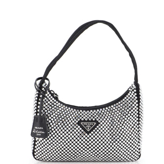 Prada Re-Edition 2000 Hobo Crystal Embellished Satin Mini