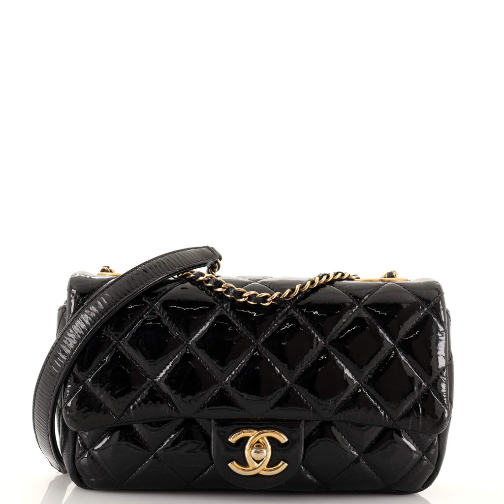 Chanel CC Eyelet Flap Bag Quilted Patent Small Black 2032991