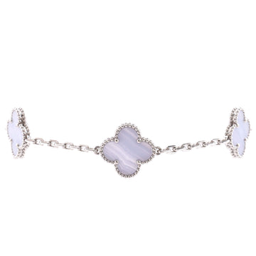 Van Cleef & Arpels Vintage Alhambra 5 Motifs Bracelet 18K White Gold and Chalcedony