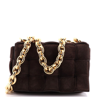 Bottega Veneta Cassette Chain Crossbody Bag Padded Maxi Intrecciato Suede