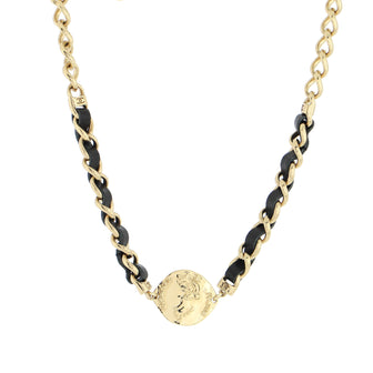 Chanel CC Medallion Choker Chain Necklace Metal and Leather Black